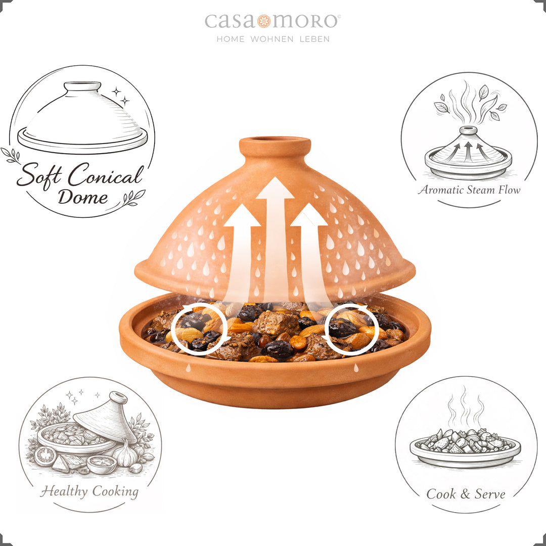 Tagine made of clay and clay, unglazed as a casserole for lamb or vegetarian recipes