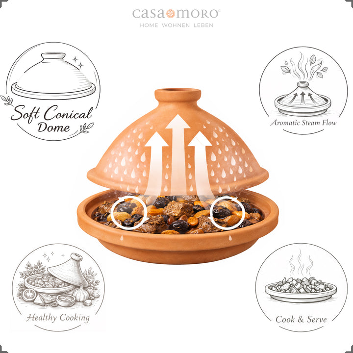 Tagine made of clay and clay, unglazed as a casserole for lamb or vegetarian recipes