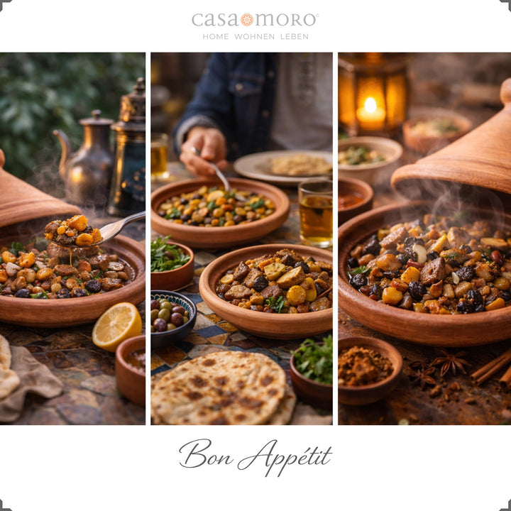 Moroccan Tagine as a clay casserole, ideal for lamb, chicken or fish with a spice mixture
