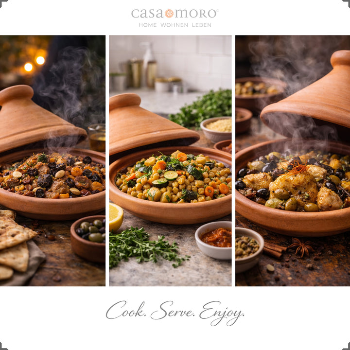 Tagine as a Moroccan casserole made of clay, ideal for lamb, fish or vegetarian recipes