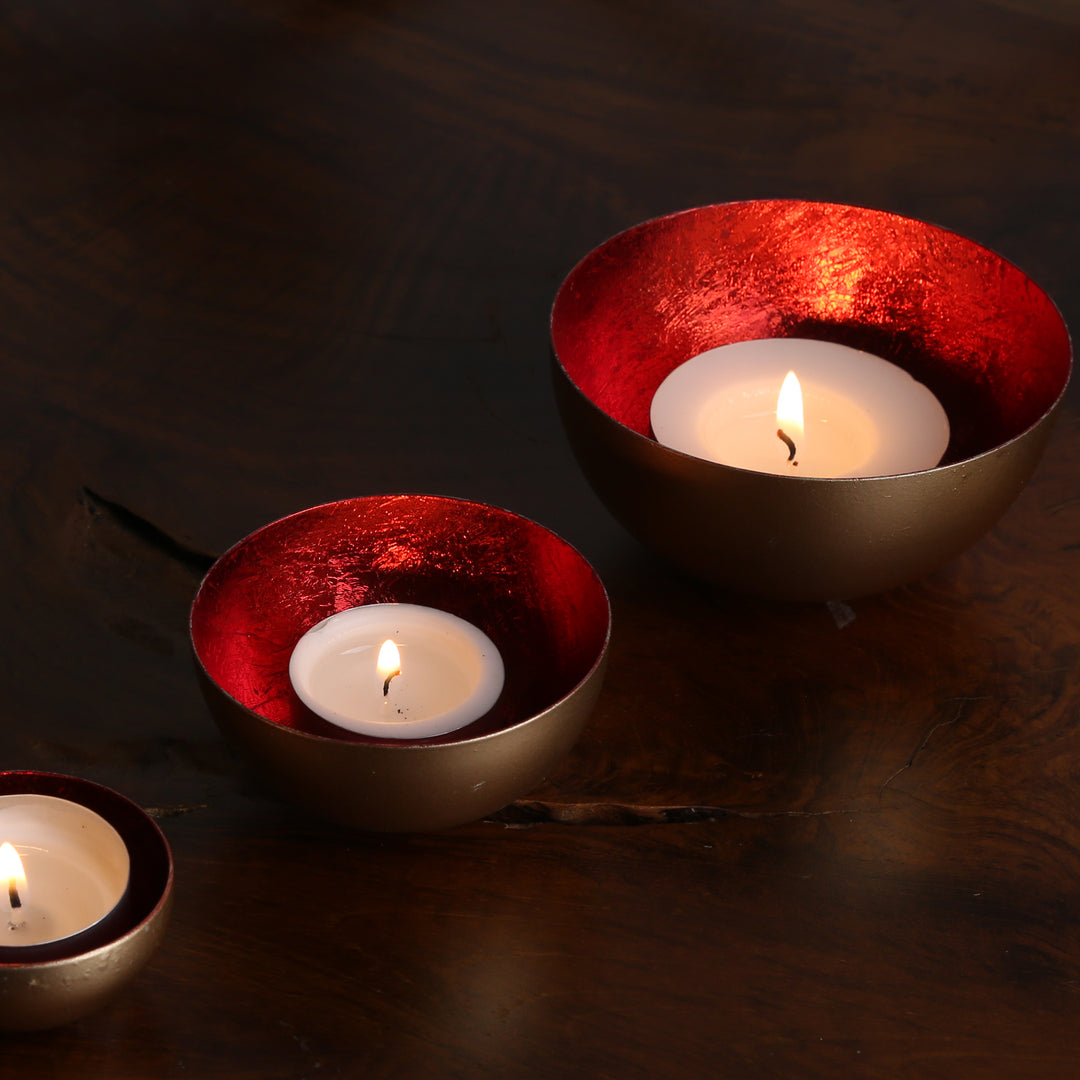 Set of 3 Meo Red Tealight Holders