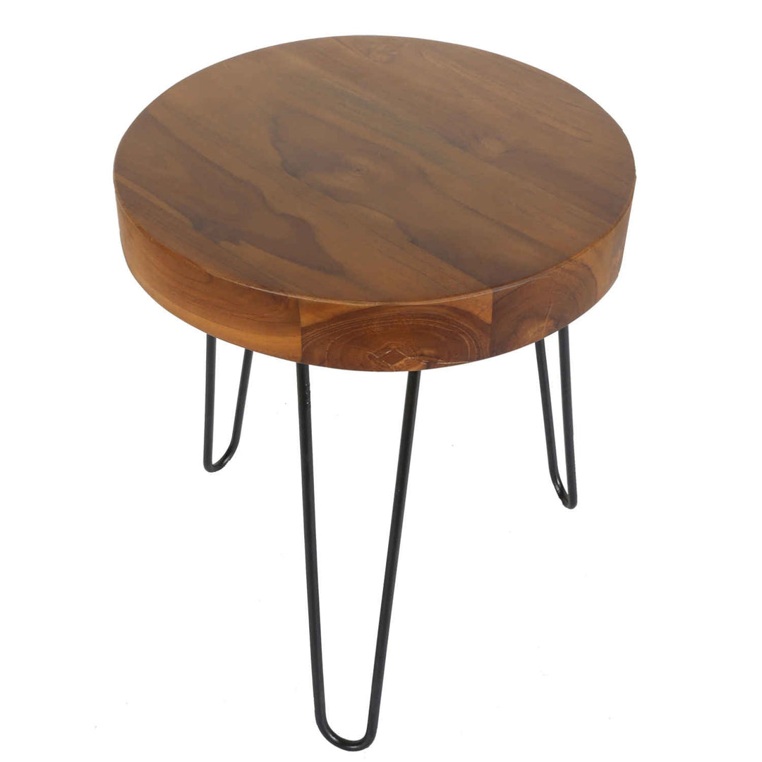 Ella teak side table with hairpin legs