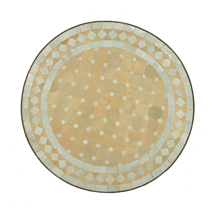 Tisch mit Mosaik rund 45 cm, Weiß-Terracotta für Balkon, Terrasse oder Wohnzimmer