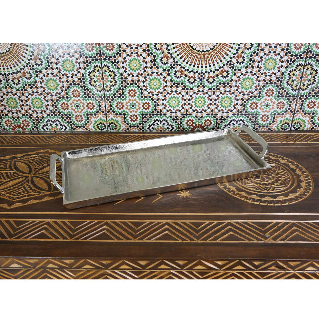 Messina cast aluminum silver tray with handle