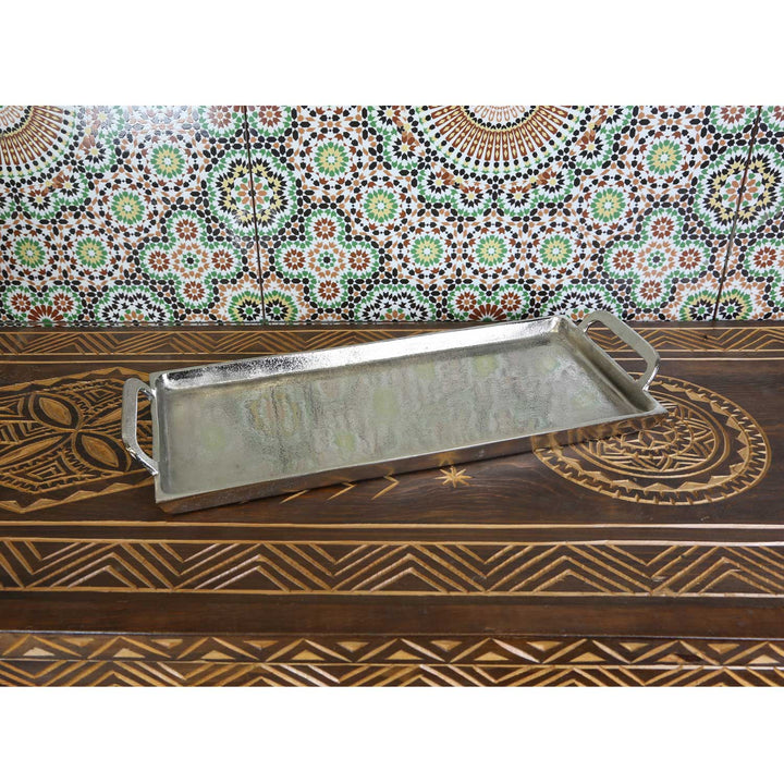 Messina cast aluminum silver tray with handle