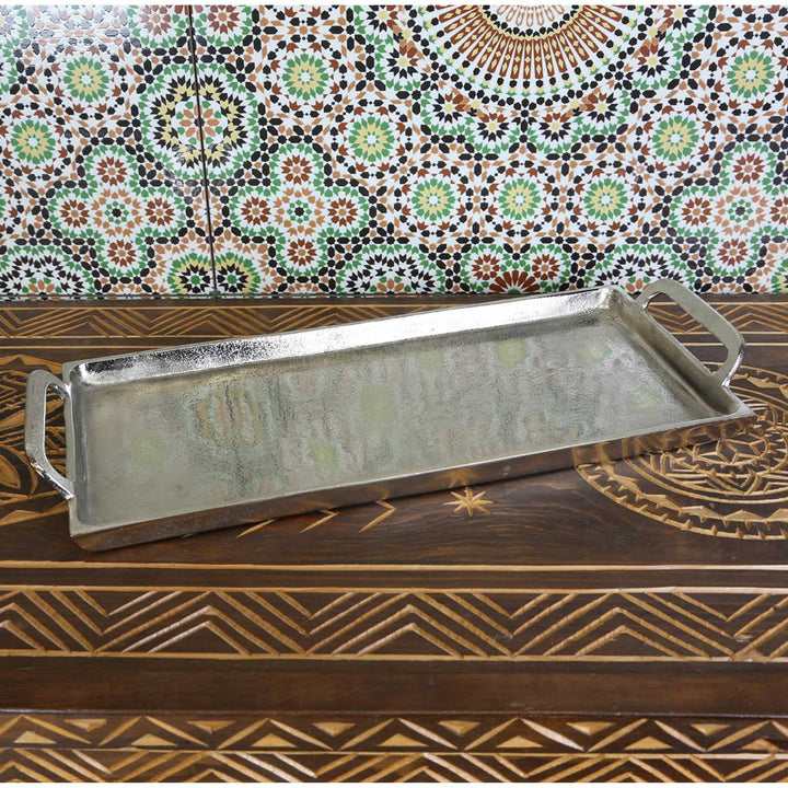Messina cast aluminum silver tray with handle