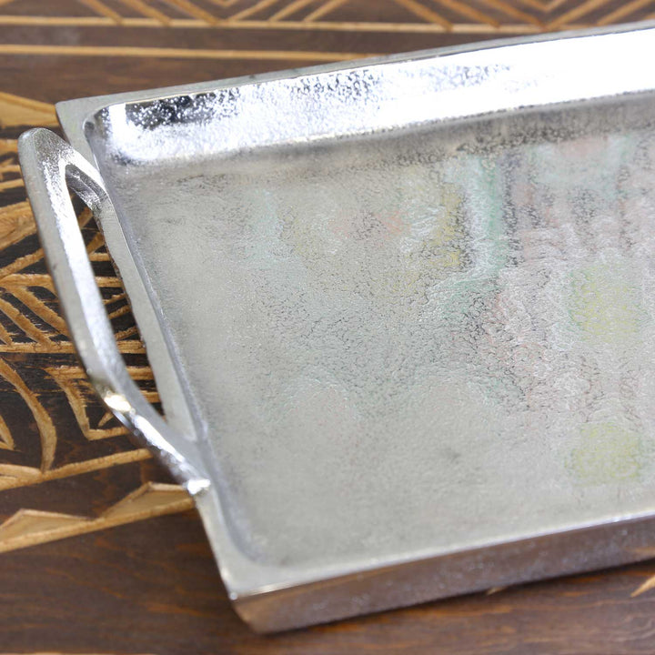 Messina cast aluminum silver tray with handle