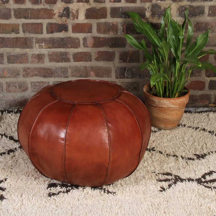 Genuine leather pouf Yuva Caramel