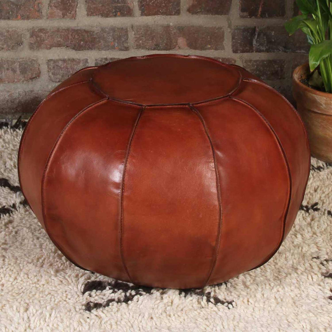Genuine leather pouf Yuva Caramel