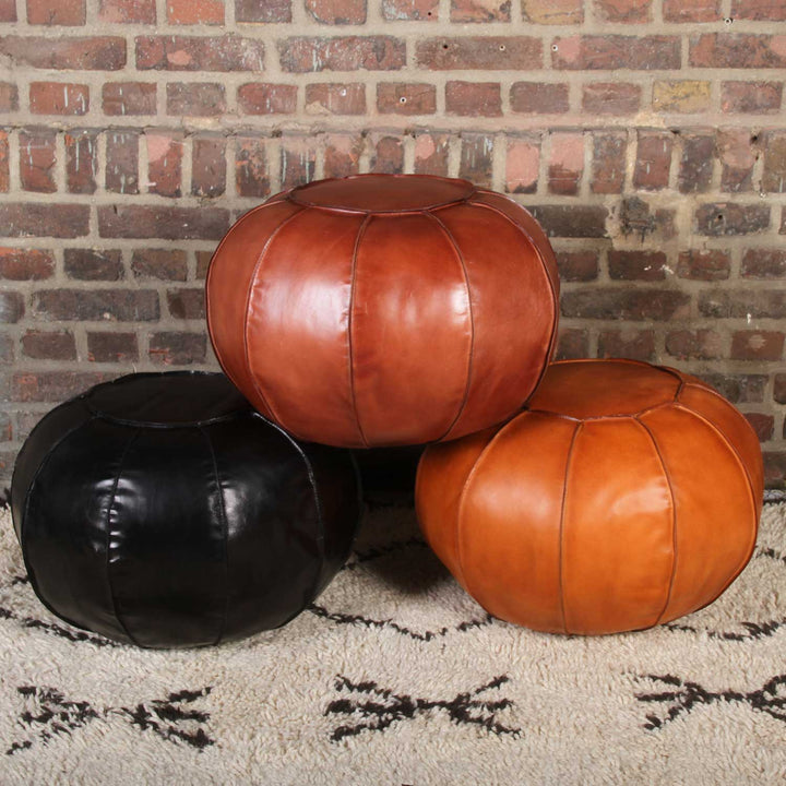 Genuine leather pouf Yuva Caramel