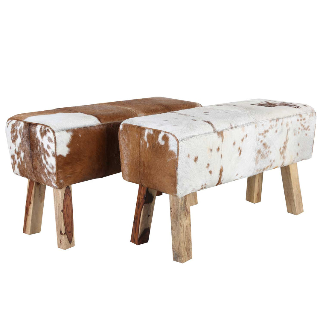 Fur stool bench Tara with cowhide look
