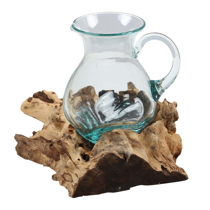 Glass carafe on burl wood A42