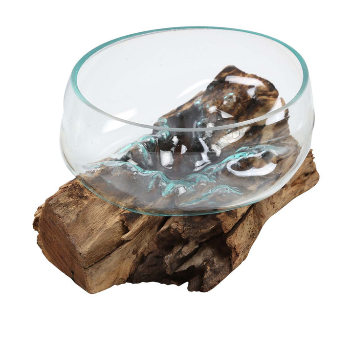 Glass bowl 20 cm on burl wood