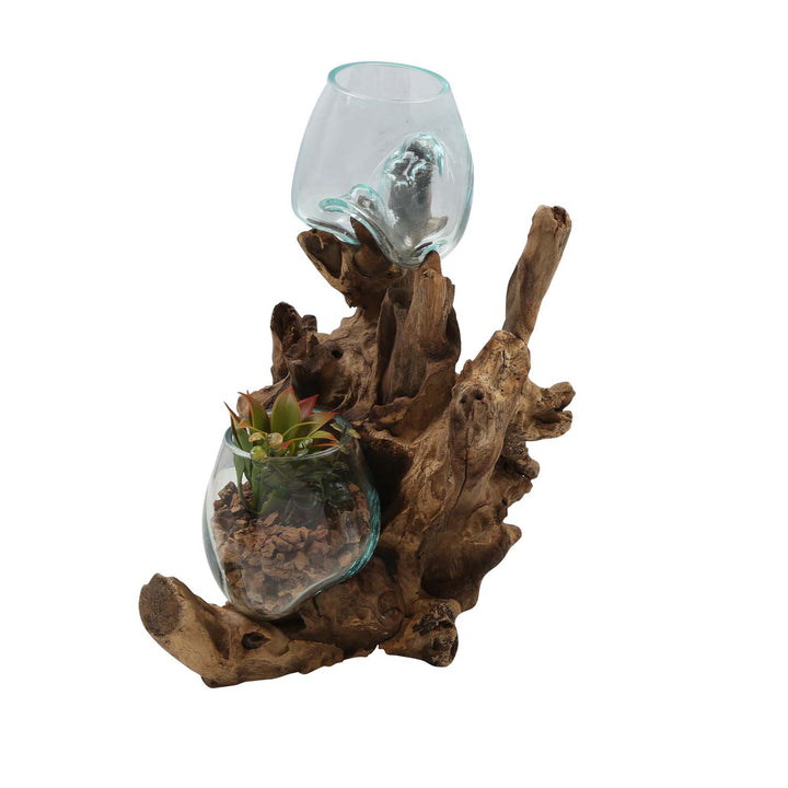 Double glass vase 12 cm on burl wood