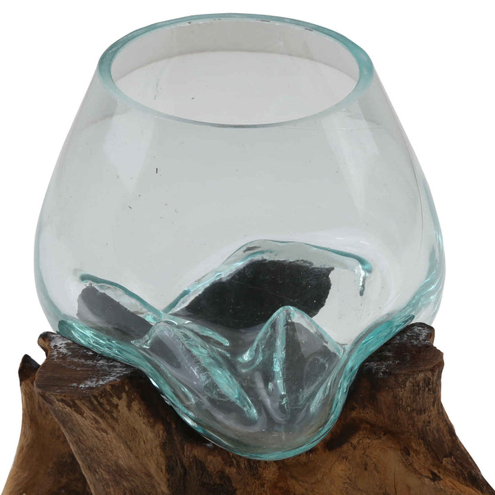 Glass vase on burl wood A15
