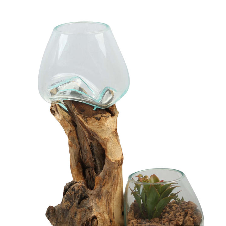 Double glass vase 15 cm on burl wood