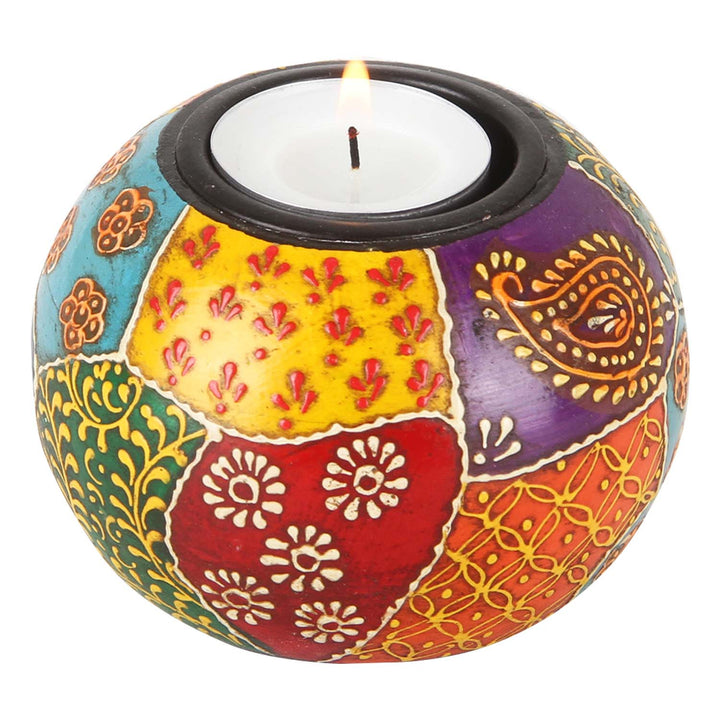 Hand-painted Anila tea light holders, set of 3