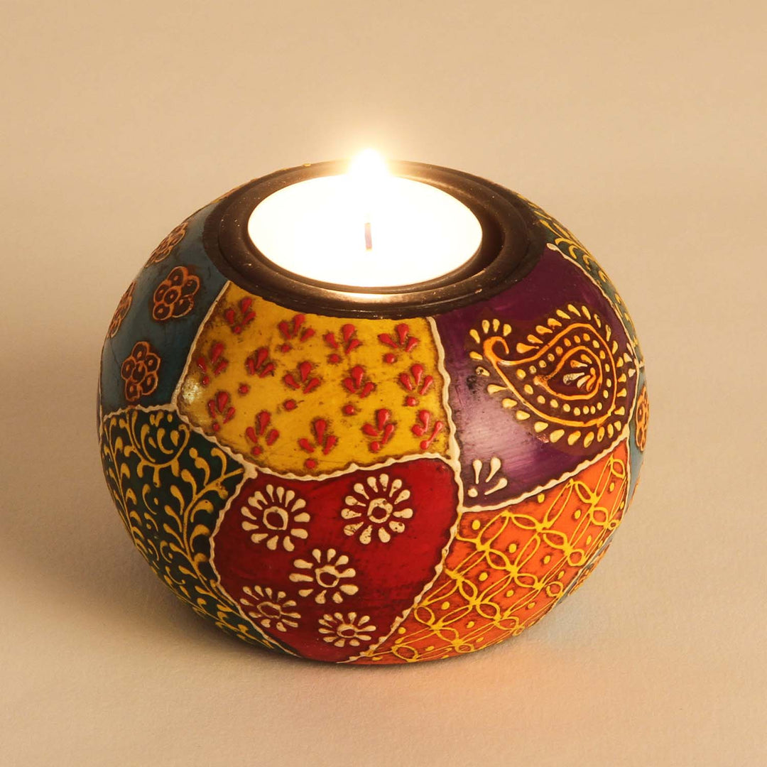 Hand-painted Anila tea light holders, set of 3