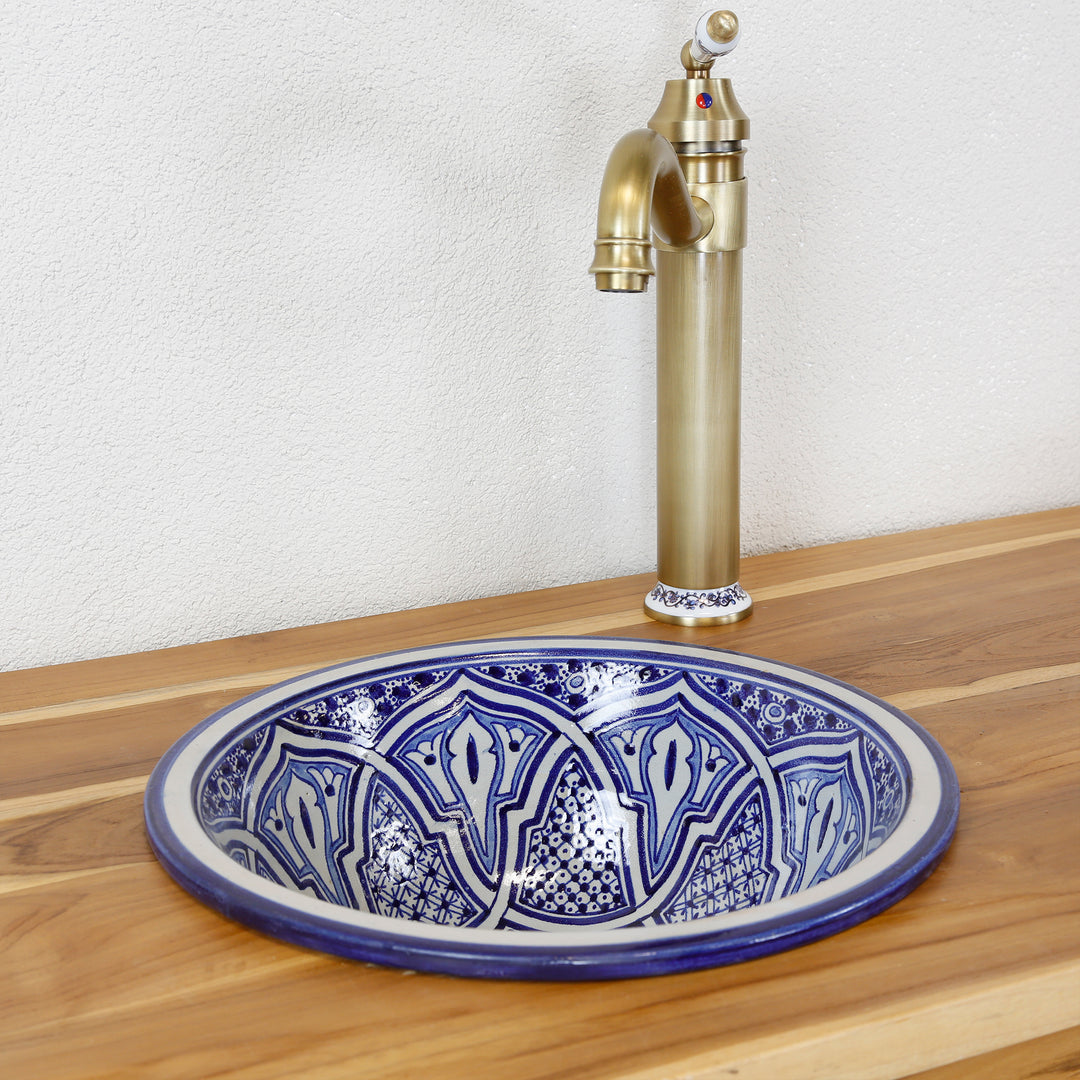 Blue round offset basin