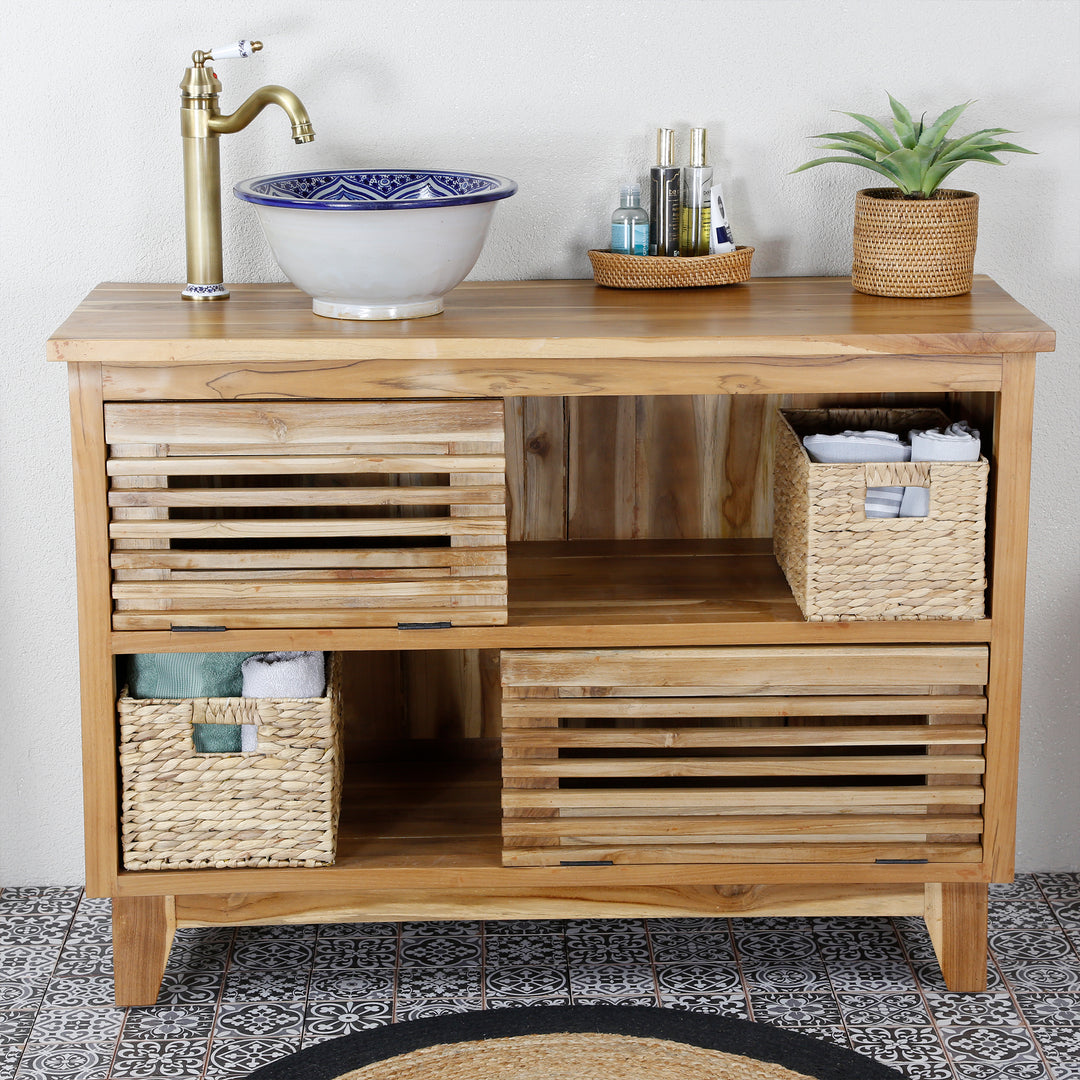 Blue round offset basin