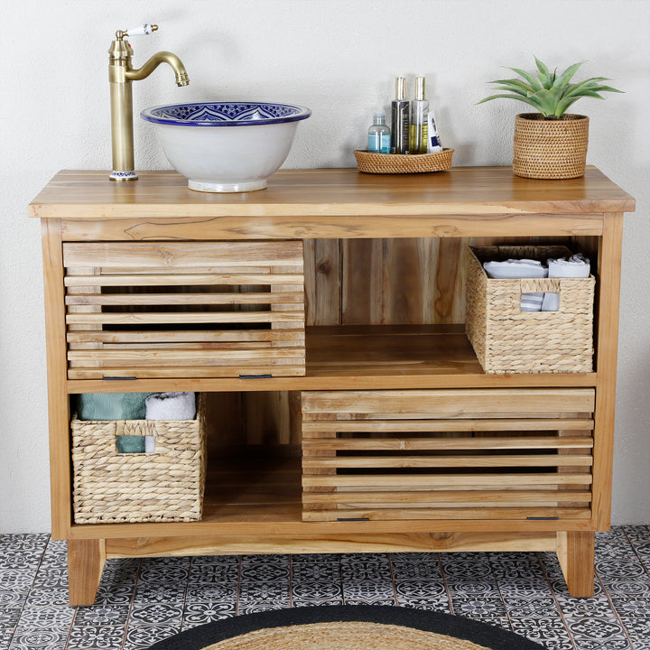 Blue round offset basin