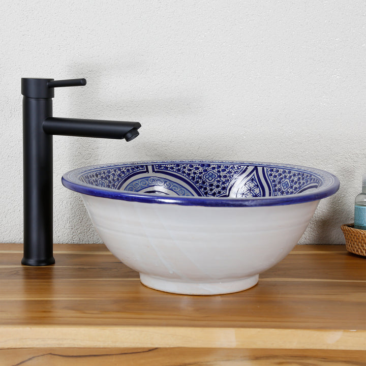 Ceramic sink, blue and white