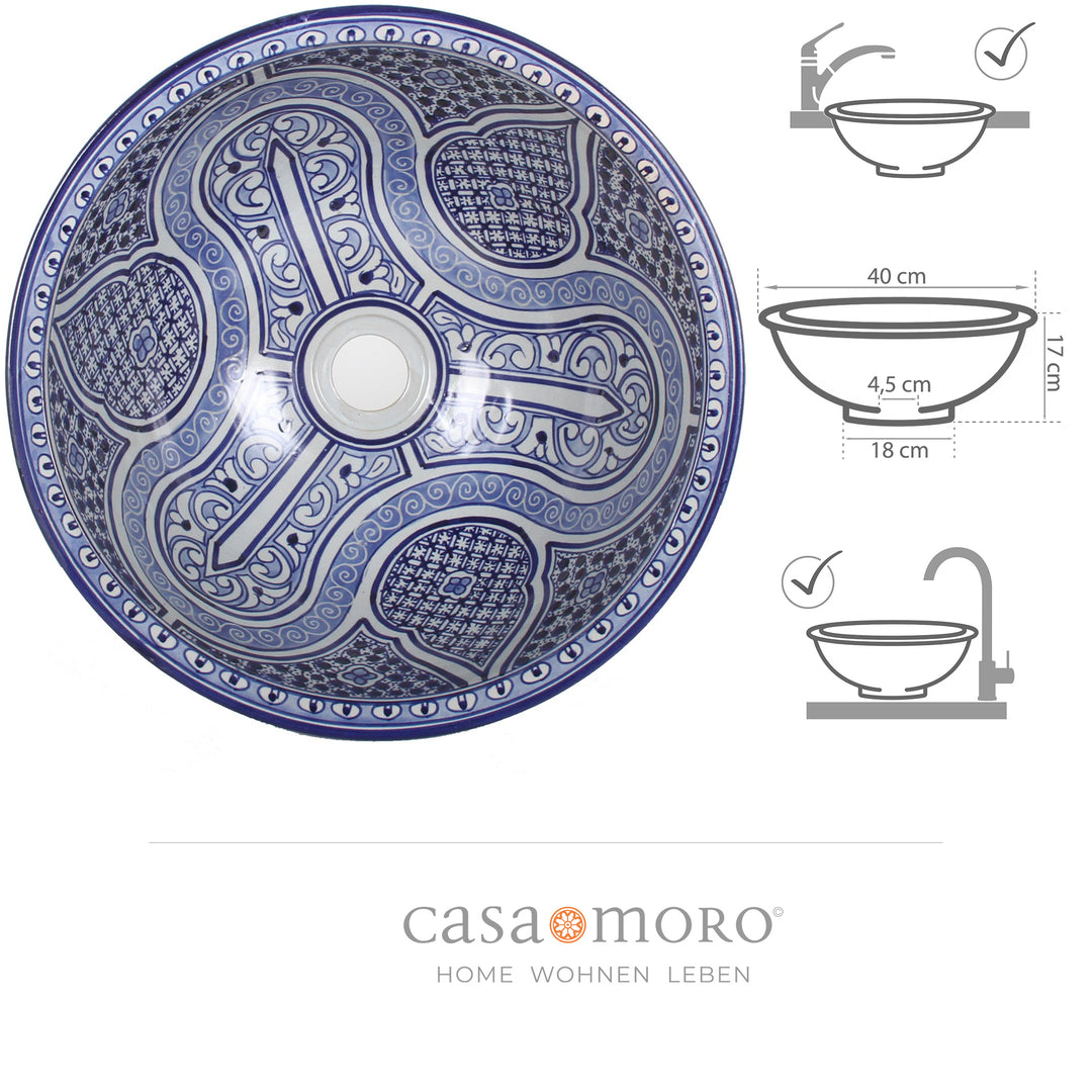 Ceramic sink, blue and white