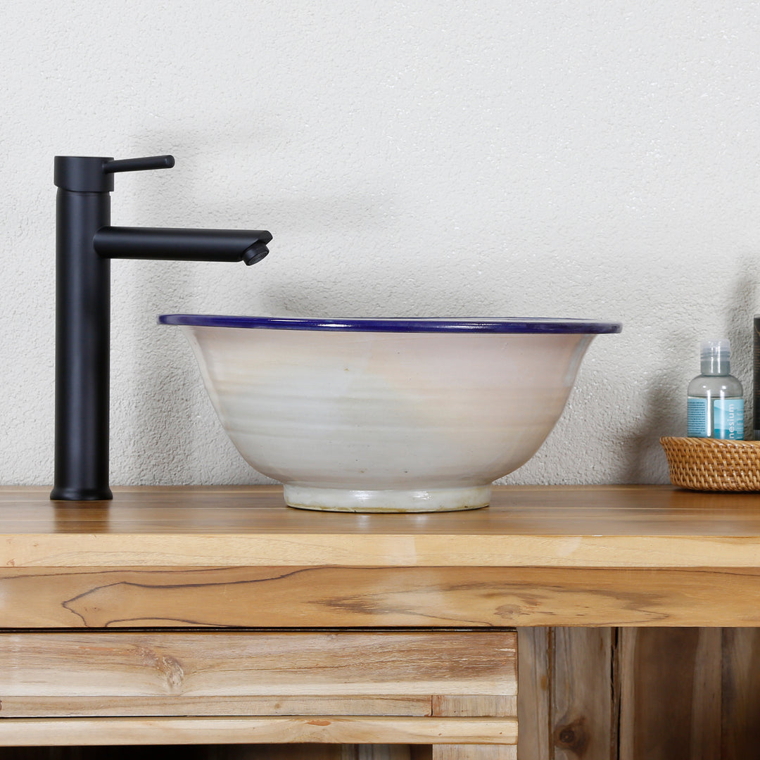 Ceramic sink, blue and white