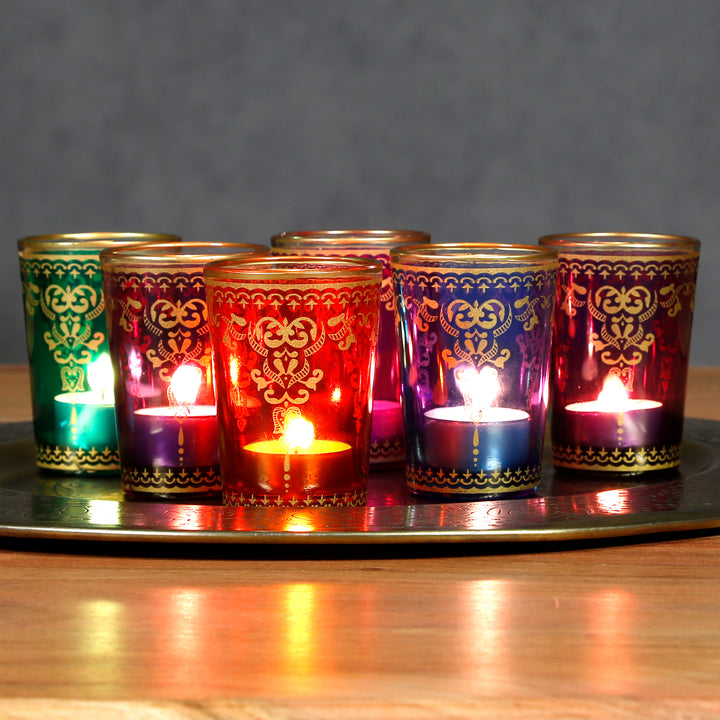 Tealight glasses, set of 6, colorful mix