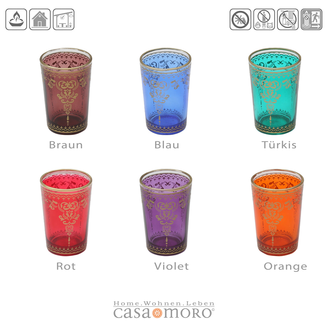Tealight glasses, set of 6, colorful mix