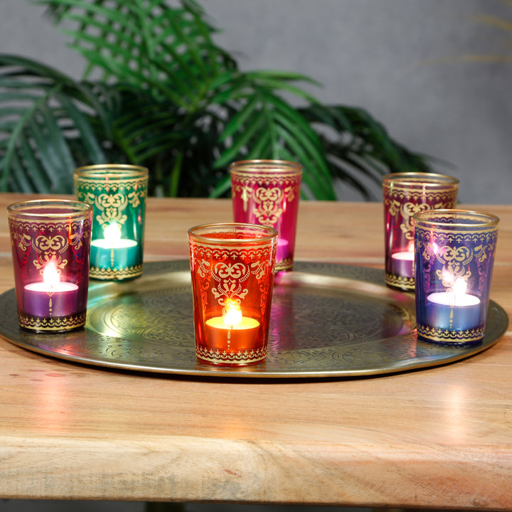 Tealight glasses, set of 6, colorful mix