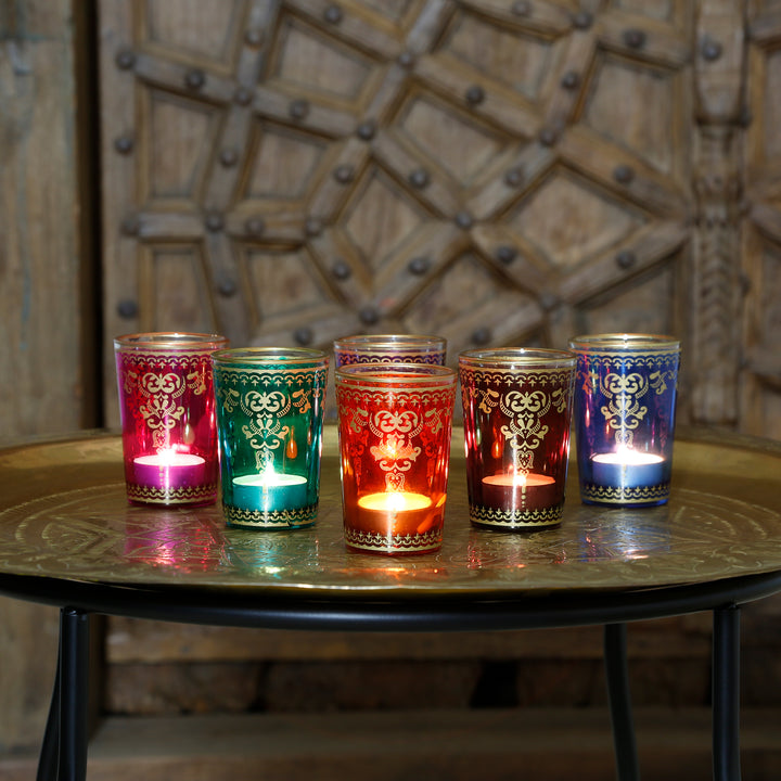 Tealight glasses, set of 6, colorful mix