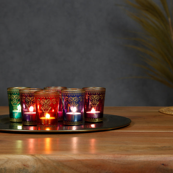 Tealight glasses, set of 6, colorful mix