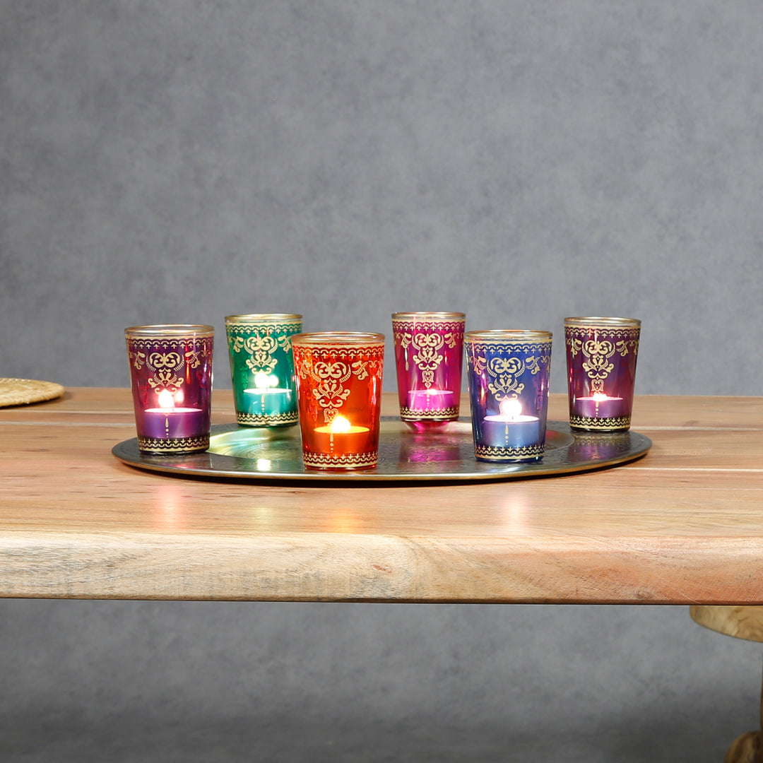 Tealight glasses, set of 6, colorful mix