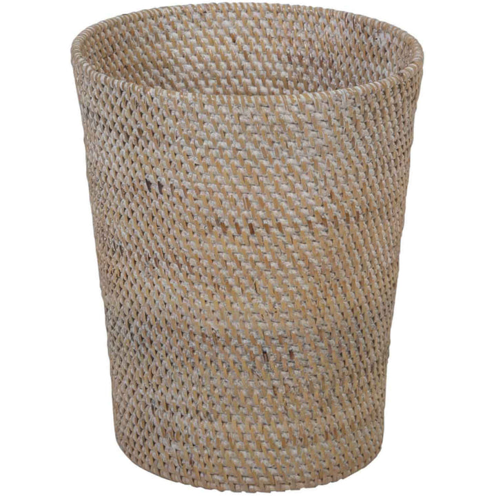 Nila White Wash rattan wastebasket
