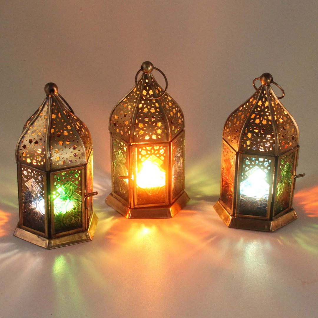 Oriental glass lanterns Nael Multicolor Set of 3