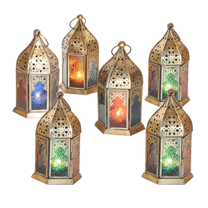 Oriental glass lanterns Nael Multicolor Set of 6