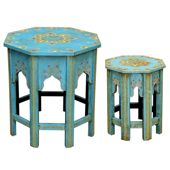 Saada Blue Oriental Side Tables, Set of 2