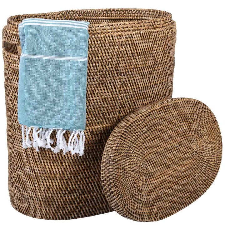 Ela rattan laundry basket with lid