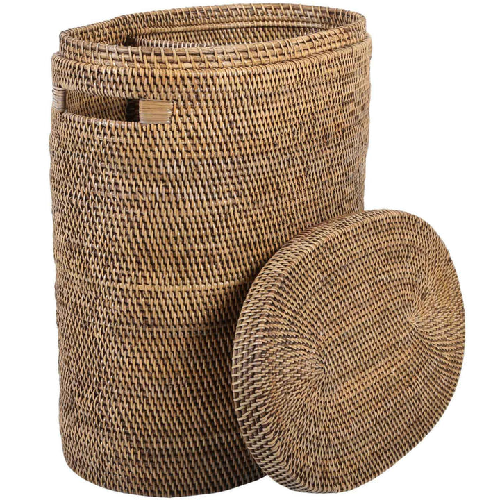 Ela rattan laundry basket with lid