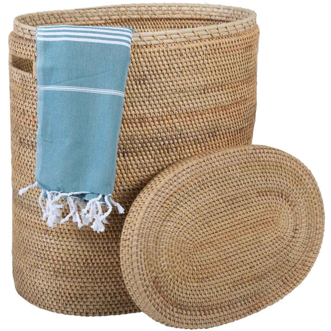 Ela rattan laundry basket with lid