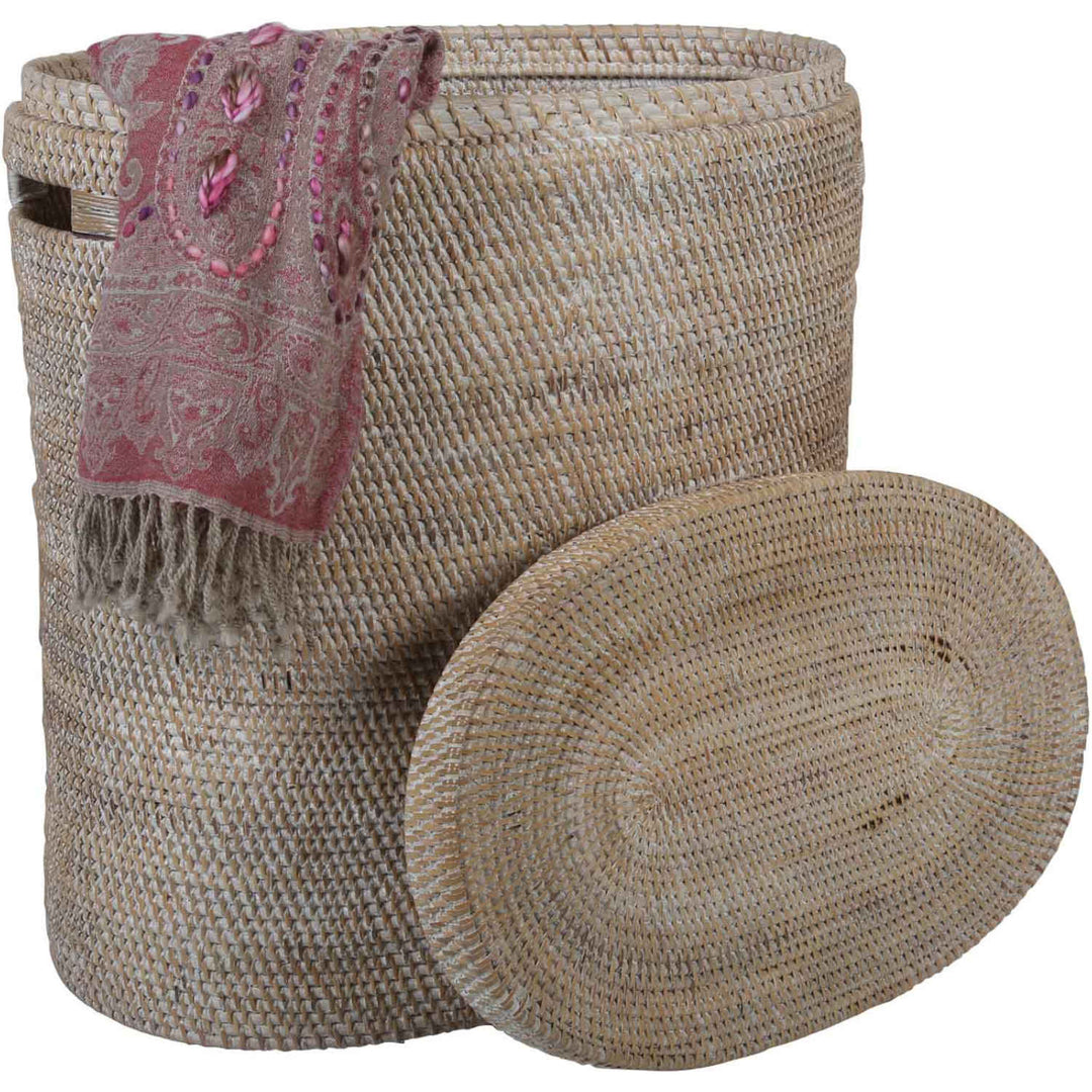 Ela rattan laundry basket with lid