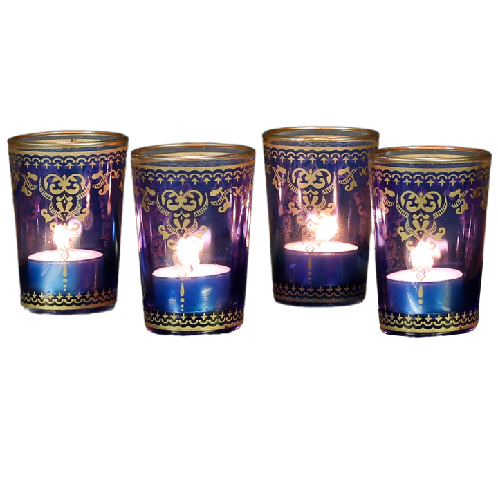 Tealight glass blue gold set of 6
