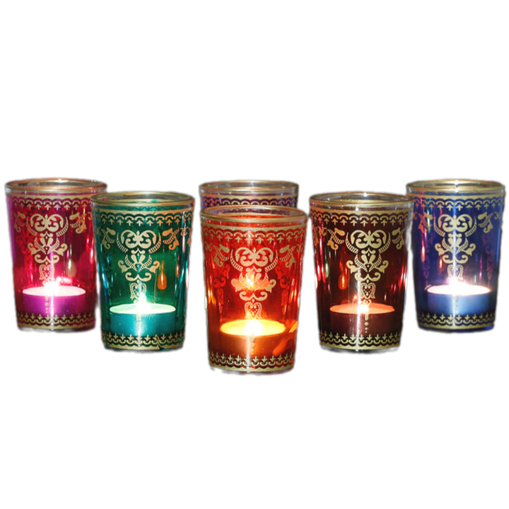 Tealight glasses, set of 6, colorful mix