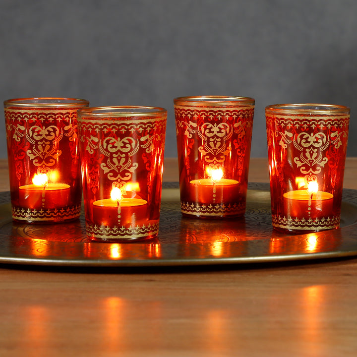 Glass Tealight Holder Orange Gold Set of 6