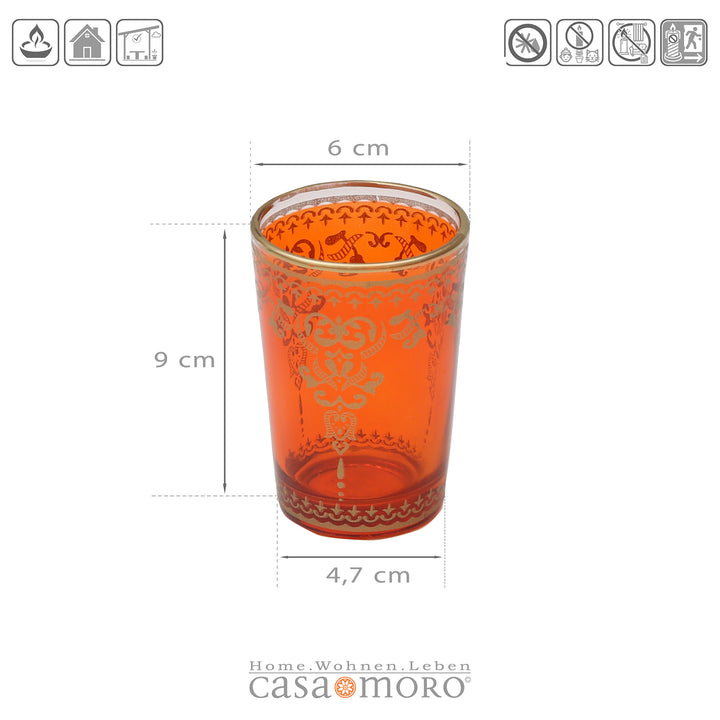 Glass Tealight Holder Orange Gold Set of 6
