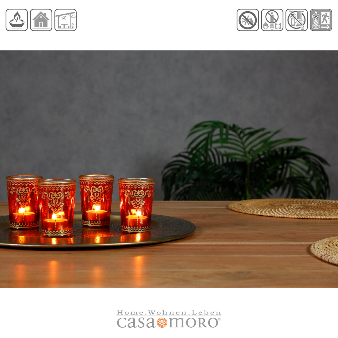Glass Tealight Holder Orange Gold Set of 6