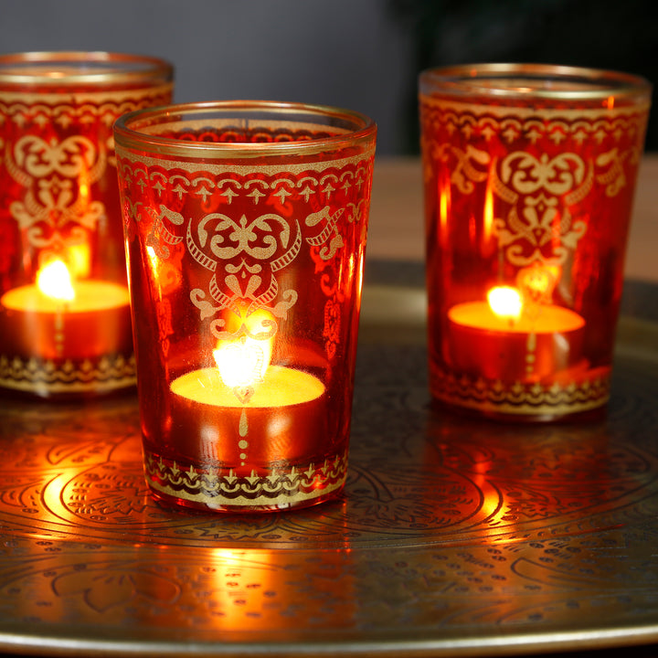 Glass Tealight Holder Orange Gold Set of 6