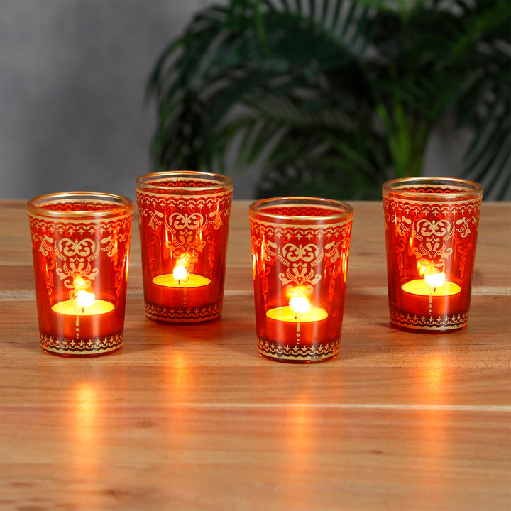 Glass Tealight Holder Orange Gold Set of 6