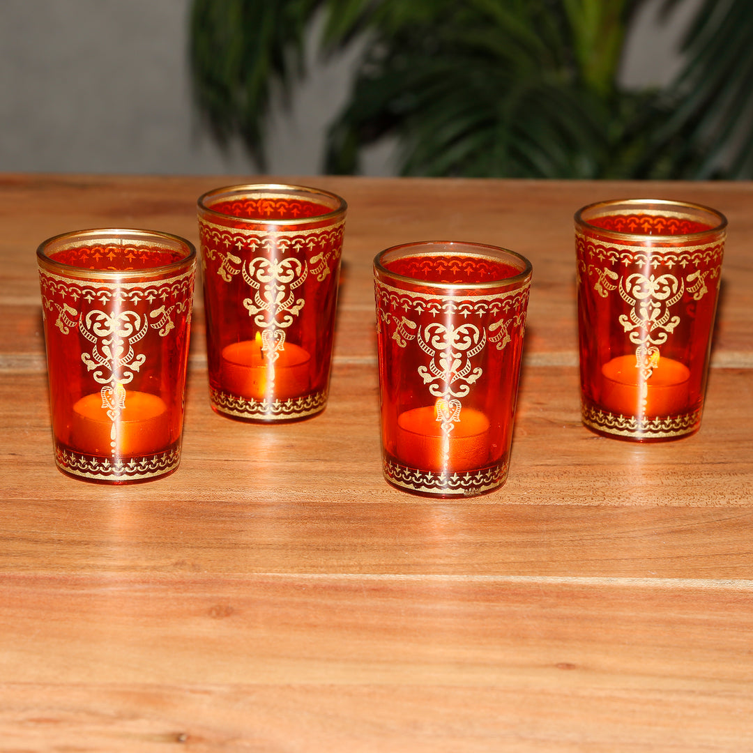 Glass Tealight Holder Orange Gold Set of 6